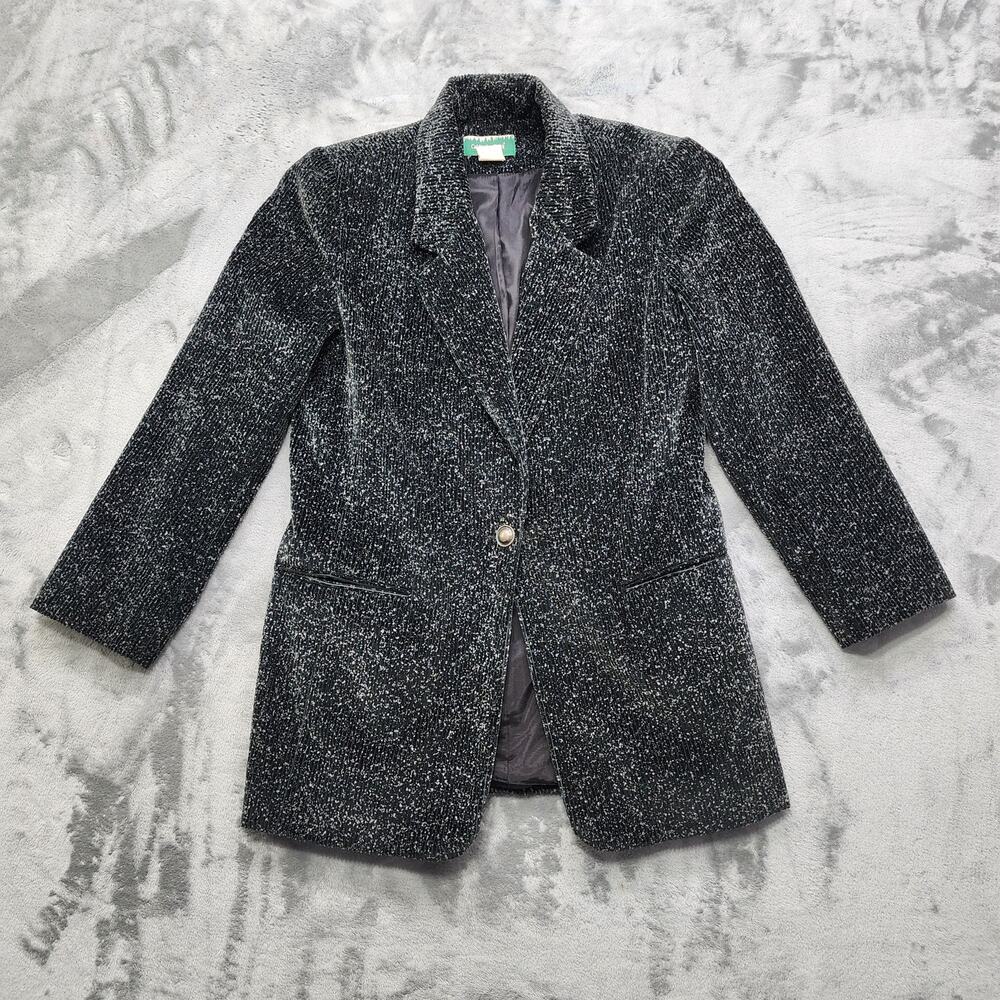Vintage Coldwater Creek Jacket‎ Womens M Black White Speckled Corduroy Lined 90s
